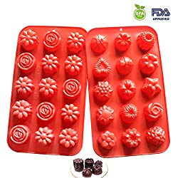 Silicone Molds Candy Molds Flower Soap Mold Chocolate Molds Jello Molds Biscuit Cake Baking Mold Ice cube Tray Muffin Pan, 15 Cavity set of 2 pack